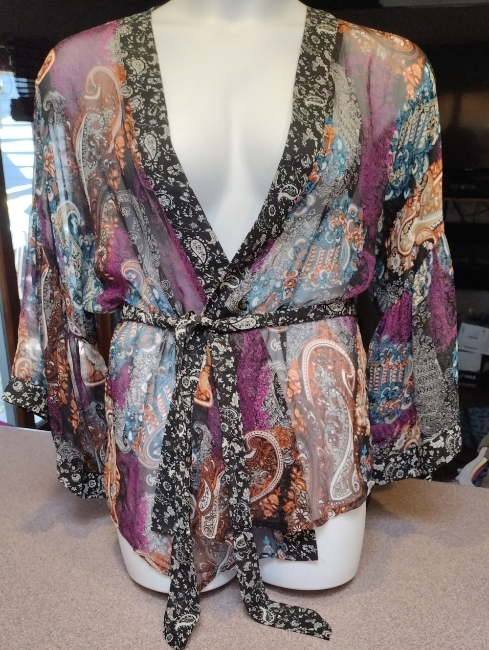 Sheer Paisley Wrap Top/ Kimono